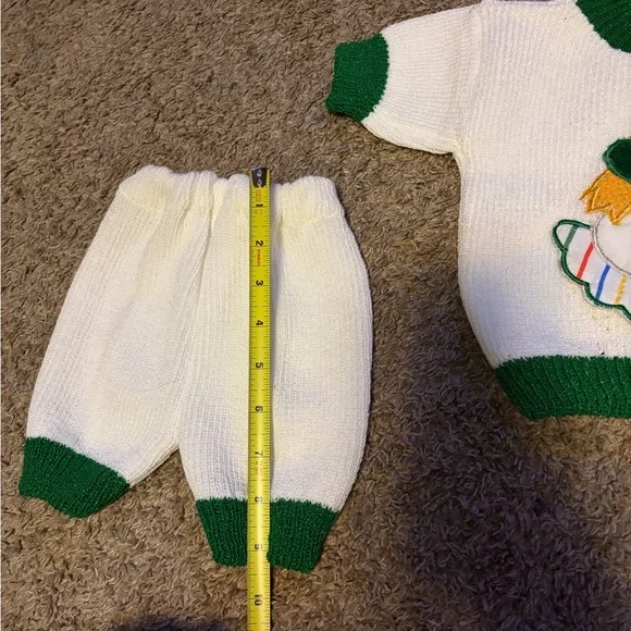 Vintage Knit Clown Infant Green & White 2 Piece Outfit - Picture 7 of 7